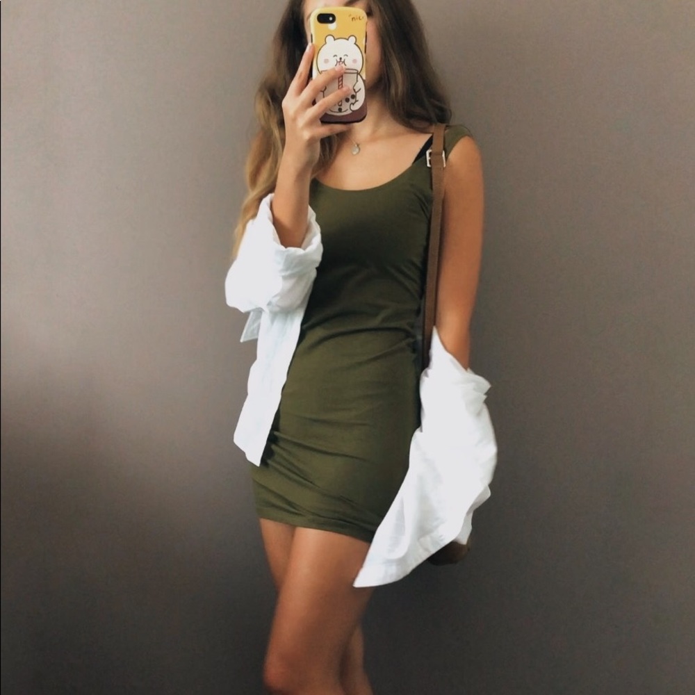 army green fitted tank top dress